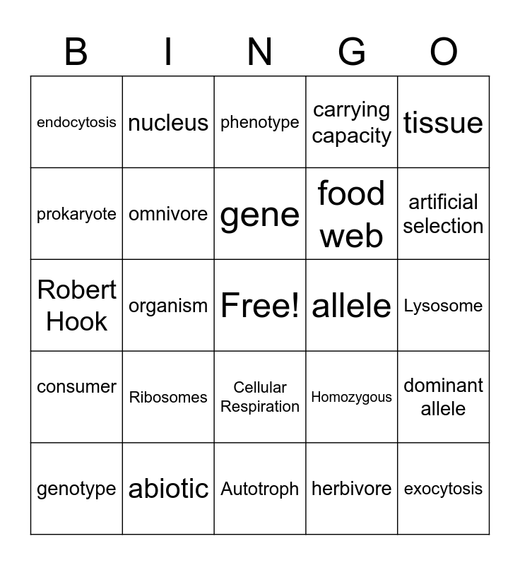 Life Science Review Bingo Card