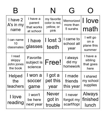 Untitled Bingo Card