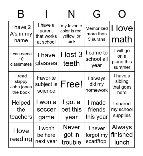 Untitled Bingo Card