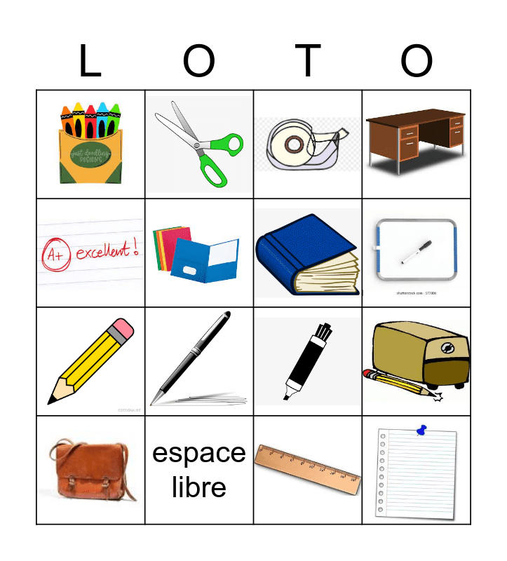 Les Fournitures Scolaires Bingo Card