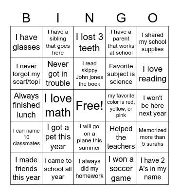 Untitled Bingo Card