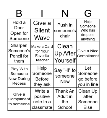 Random Acts of Kindness Bingo Card