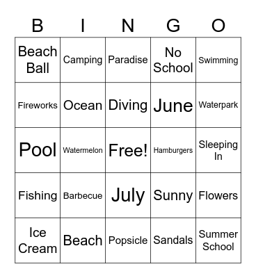 Summer Bingo Card