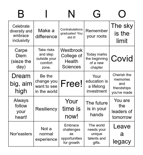 Graduation Bingo Card