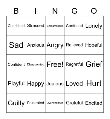 Feelings Bingo Card