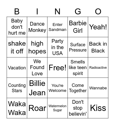 Music Bingo Card