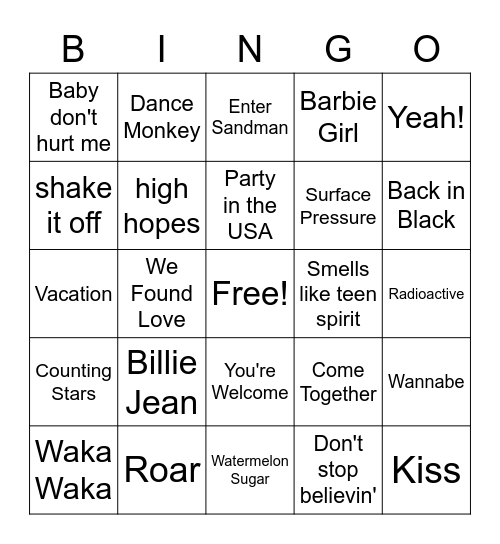 Music Bingo Card