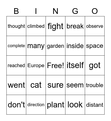 Sight Word Variety 36 Bingo Card