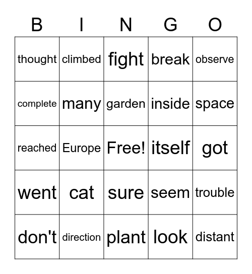 Sight Word Variety 36 Bingo Card