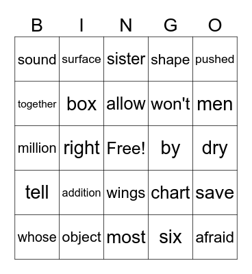 Sight Word Variety 41 Bingo Card