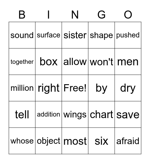 Sight Word Variety 41 Bingo Card