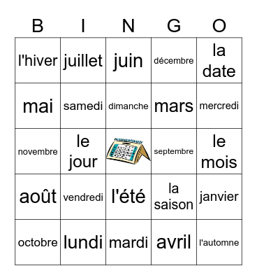 Days, Months, Seasons,  Loto Bingo Card