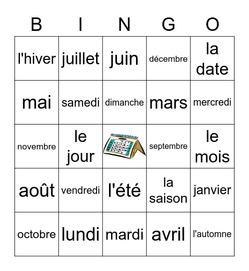 Days, Months, Seasons,  Loto Bingo Card