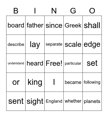 Sight Word Variety 42 Bingo Card