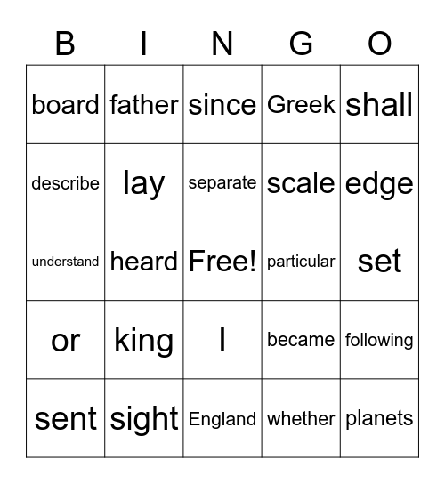 Sight Word Variety 42 Bingo Card