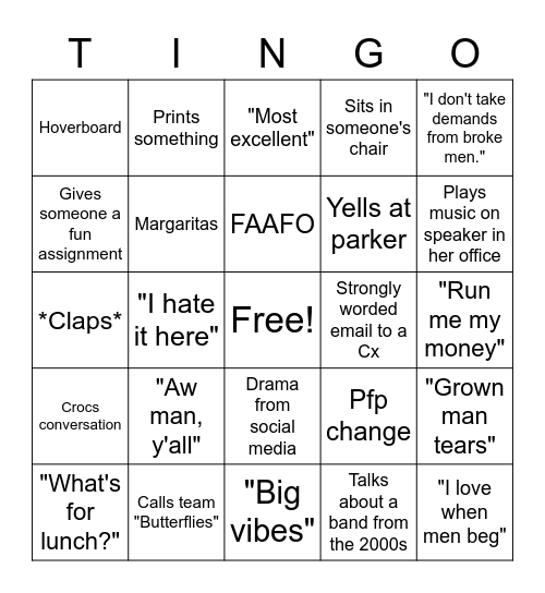 Tillie Bingo Card