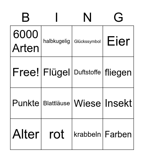 Marienkäfer Bingo Card