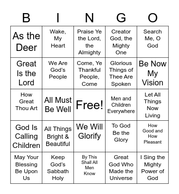 Hymns 2 Bingo Card