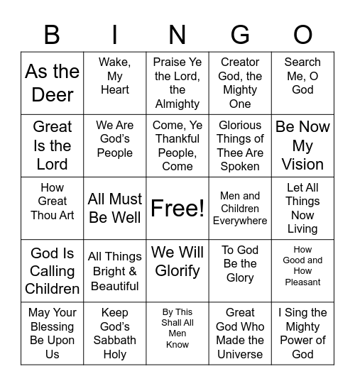 Hymns 2 Bingo Card