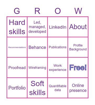 GrowClass Bingo Card