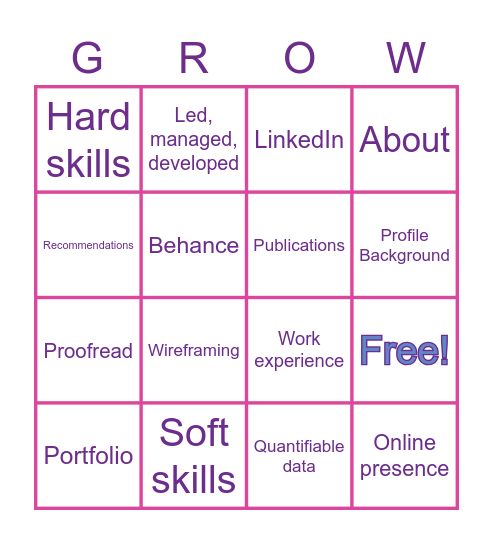 GrowClass Bingo Card