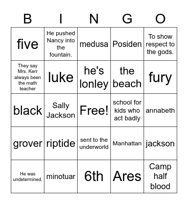 percy Jackson Bingo Card