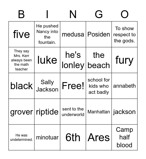 percy Jackson Bingo Card