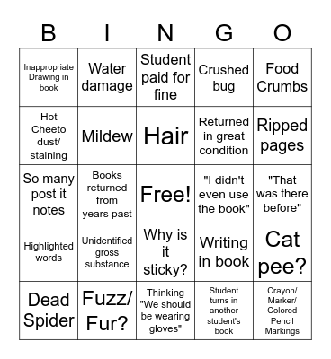 End of the Year Library Book Return Bingo Card