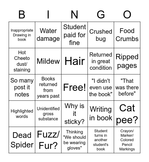 End of the Year Library Book Return Bingo Card