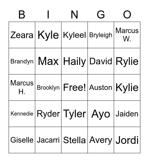 6th Period Bingo Card