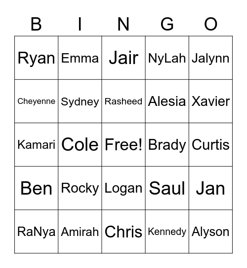 7th Period Bingo Card