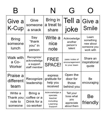 Random Acts of Kindness BINGO Card