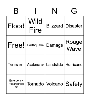 Natural Disaster Bingo Card