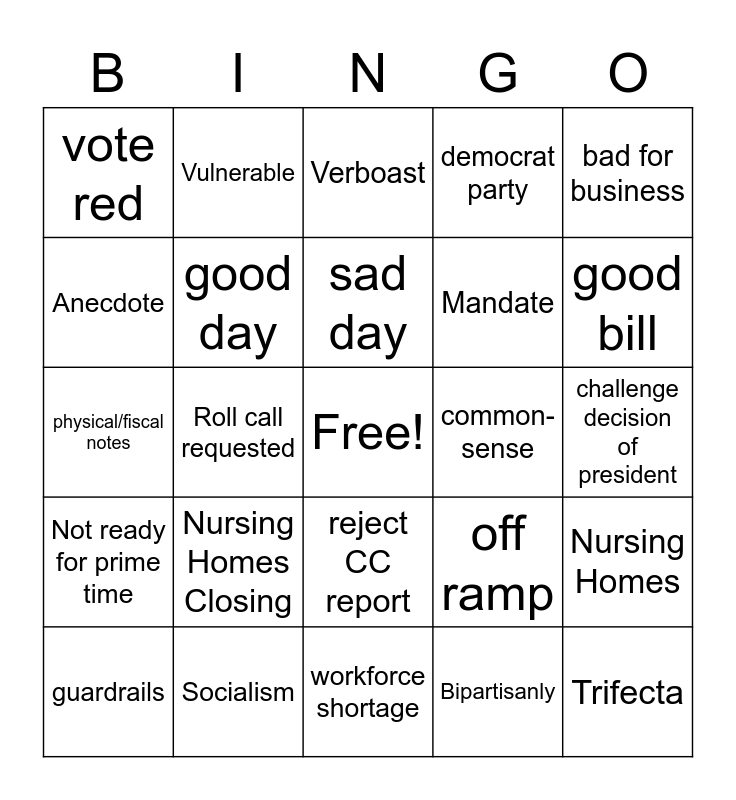 HS Senate Floor Bingo Card