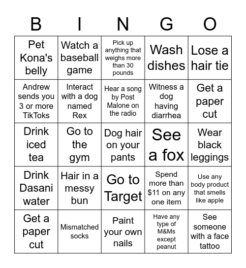 Thursday! Bingo Card