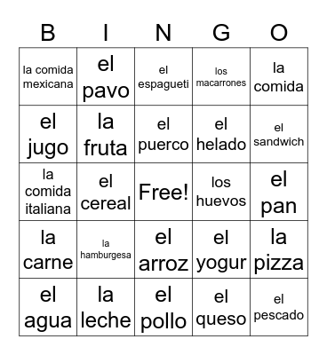 Comidas y Bebidas Bingo Card