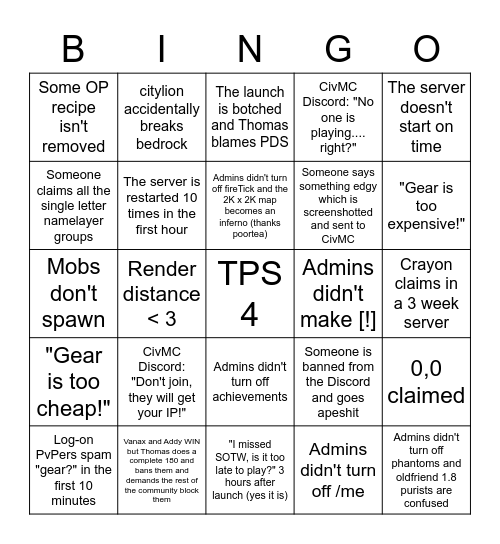 CitadelPVP Bingo Card