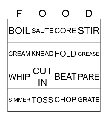 FOOD BINGO Card