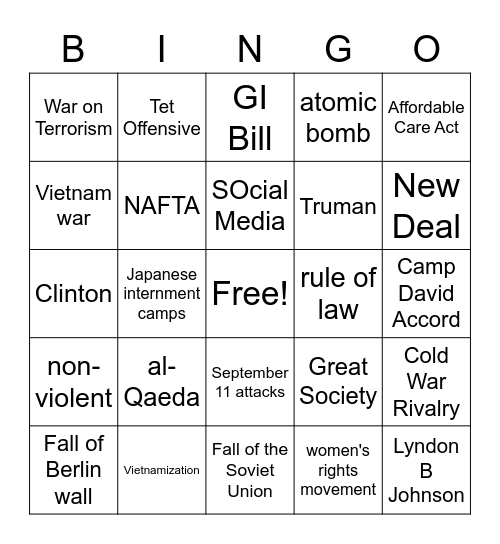 Unit 5: Global Superpower (SSUSH19-23) Bingo Card