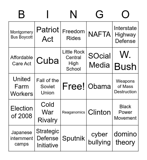 Unit 5: Global Superpower (SSUSH19-23) Bingo Card
