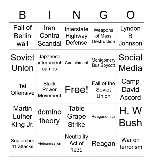 Unit 5: Global Superpower (SSUSH19-23) Bingo Card