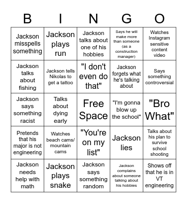 Jackson Bingo Card