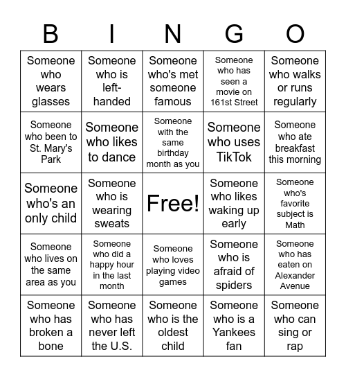 Human Bingo Card