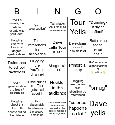 Dr Tour vs Dave Farina Bingo Card