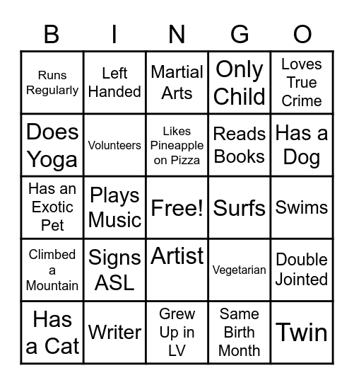 Get to Know You Bingo Card