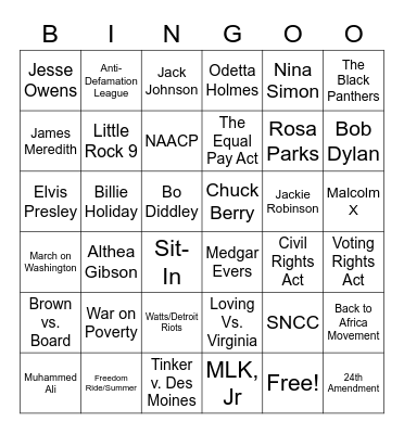 Civil Rights Bingo Card