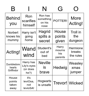 Harry Potter & the philosopher's stone Bingo Card