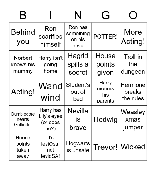 Harry Potter & the philosopher's stone Bingo Card