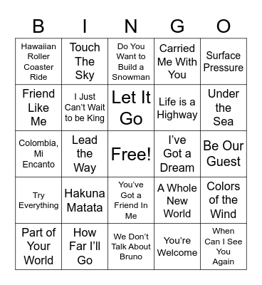 Disney Bingo Card