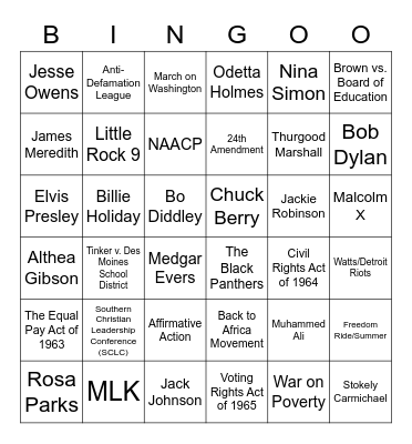 Civil Rights Bingo Card